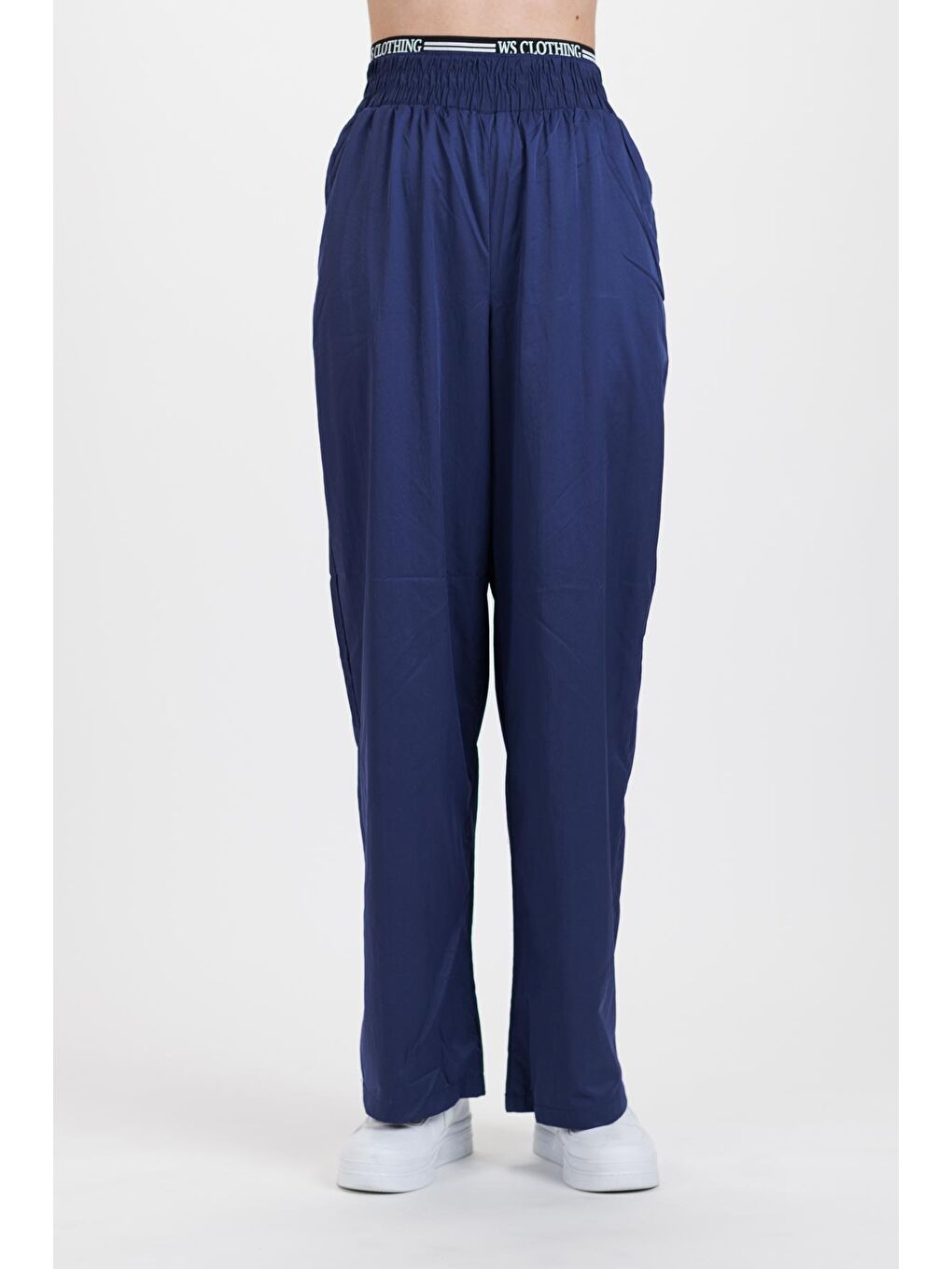 Kadın Lacivert Beli Yazılı Lastik Detay Paraşüt Pantolon-4