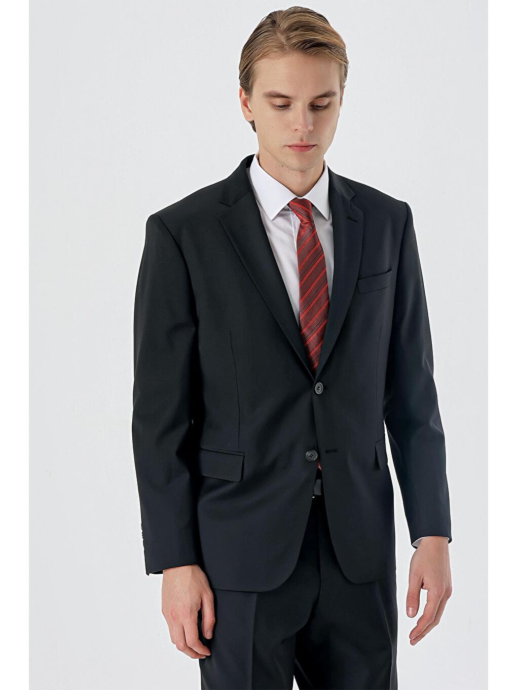 Siyah Mono Yaka Yünlü Elastanlı 4 Drop Comfort Fit Rahat Kesim Klasik Takım Elbise 1001235171-2