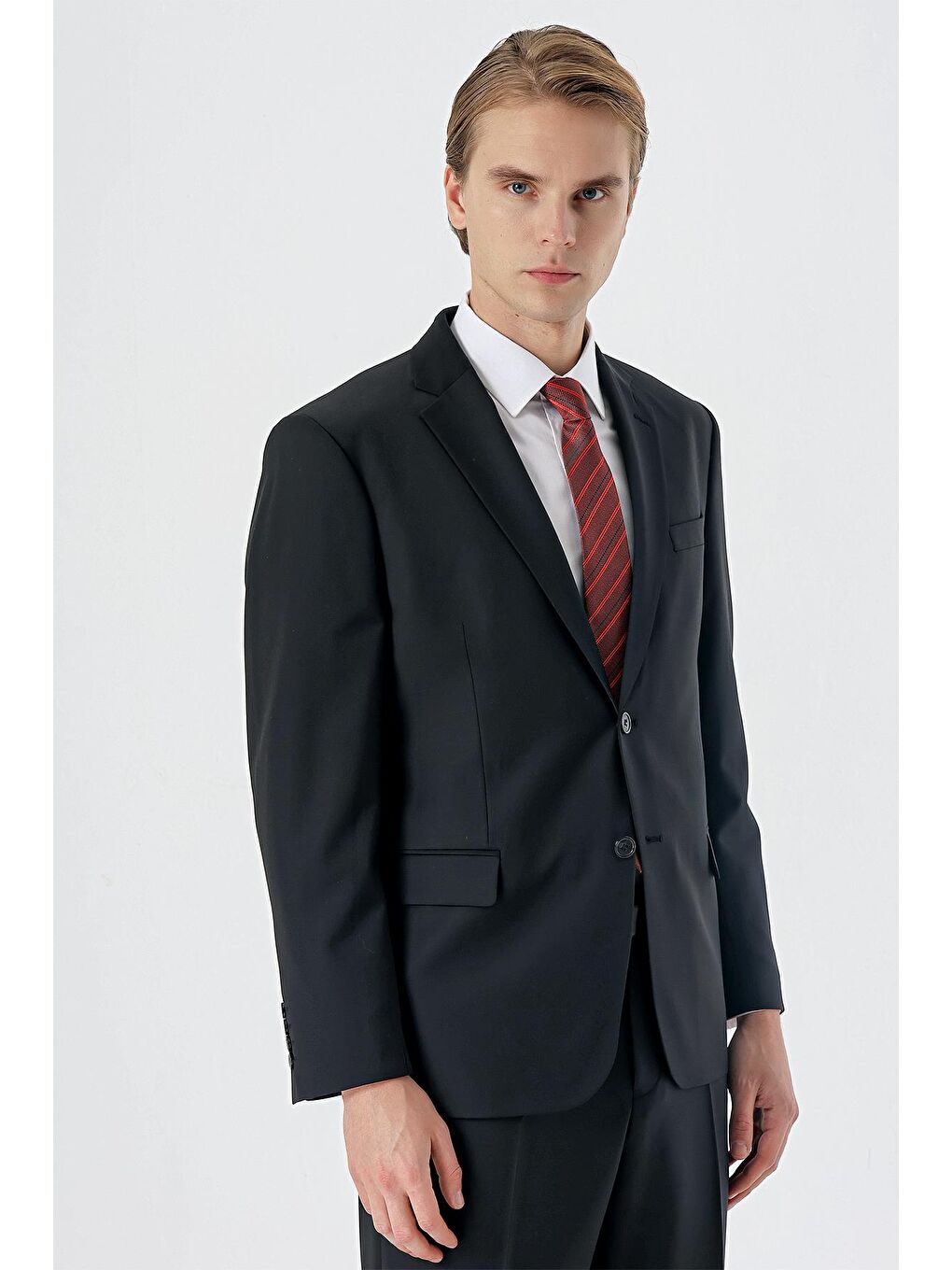 Siyah Mono Yaka Yünlü Elastanlı 4 Drop Comfort Fit Rahat Kesim Klasik Takım Elbise 1001235171-3