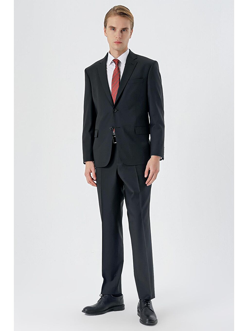 Siyah Mono Yaka Yünlü Elastanlı 4 Drop Comfort Fit Rahat Kesim Klasik Takım Elbise 1001235171-5