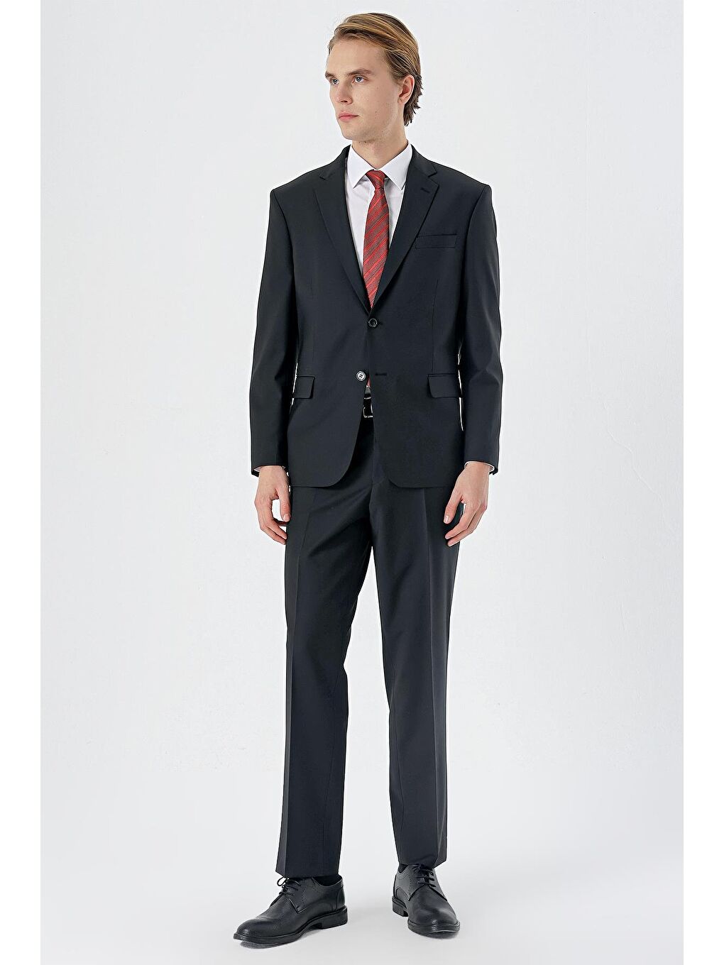 Siyah Mono Yaka Yünlü Elastanlı 4 Drop Comfort Fit Rahat Kesim Klasik Takım Elbise 1001235171-6