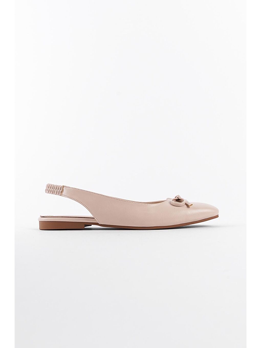 Ekru Arkası Açık Küt Burunlu Fiyonk Detaylı Arkası Lastikli Kadın Babet-1