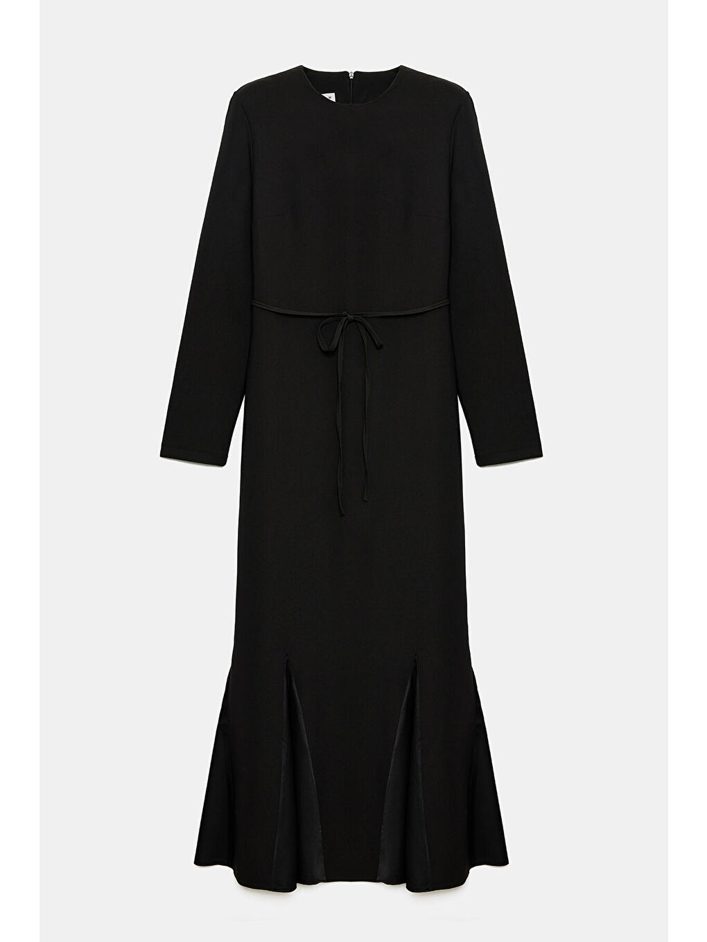 Siyah Saten Garnili Krep Elbise-1