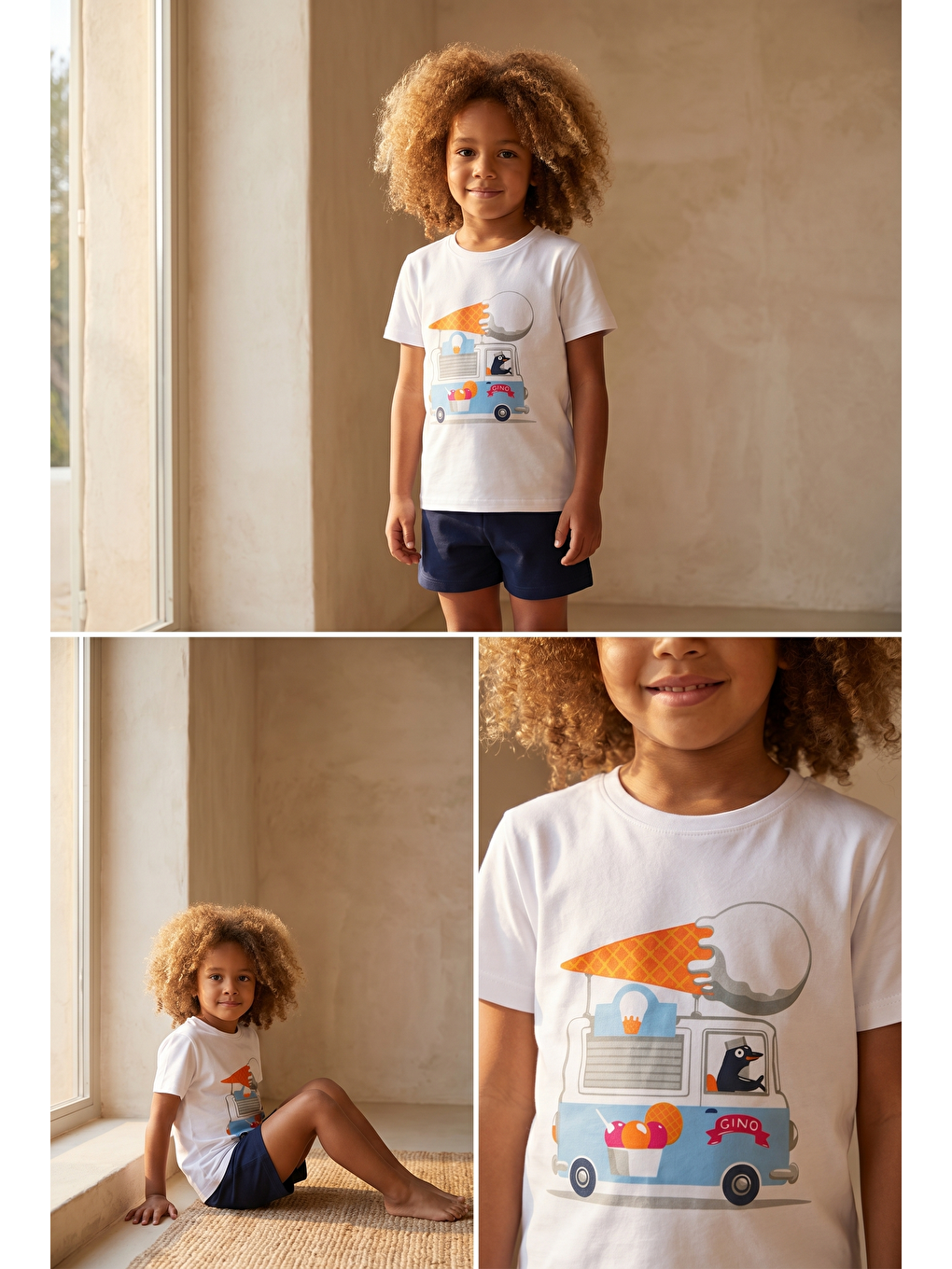 Karışık Çocuk Dondurma Desenli Şortlu Pijama Takımı-2