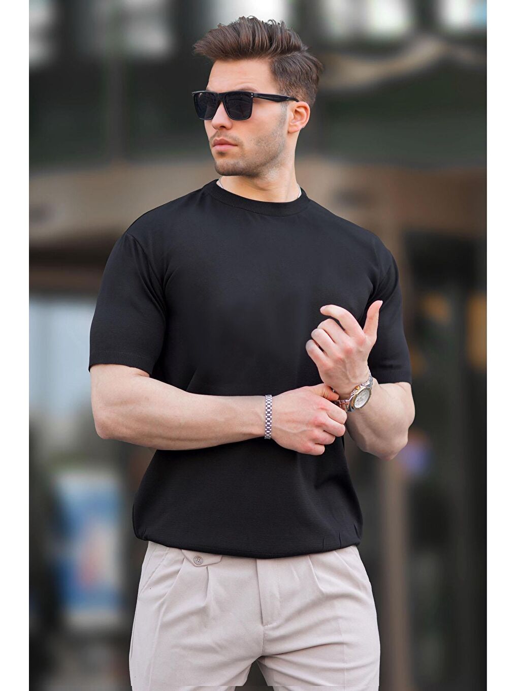 Siyah Bisiklet Yaka Basic Erkek Tişört 6883