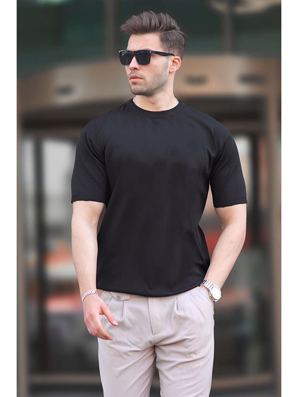 Siyah Bisiklet Yaka Basic Erkek Tişört 6883-1