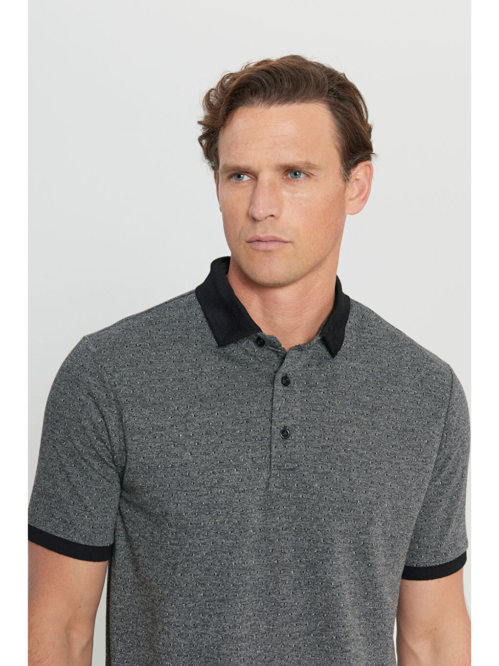 Erkek Siyah Pamuklu Comfort Fit Rahat Kesim Polo Yaka Jakarlı Tişört-3