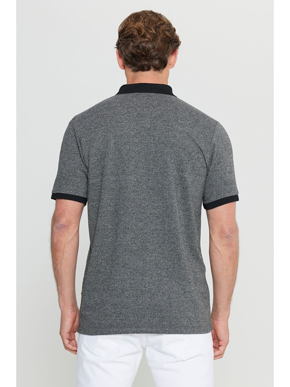 Erkek Siyah Pamuklu Comfort Fit Rahat Kesim Polo Yaka Jakarlı Tişört-4