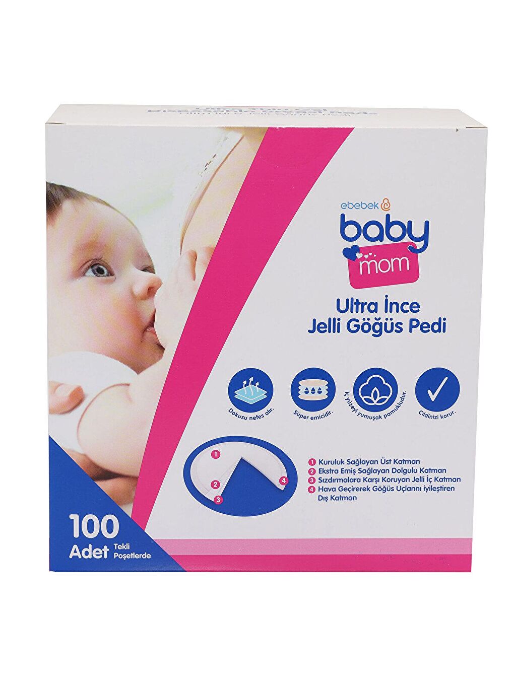 baby mom Renksiz Ultra İnce Jelli Göğüs Pedi 100 Adet