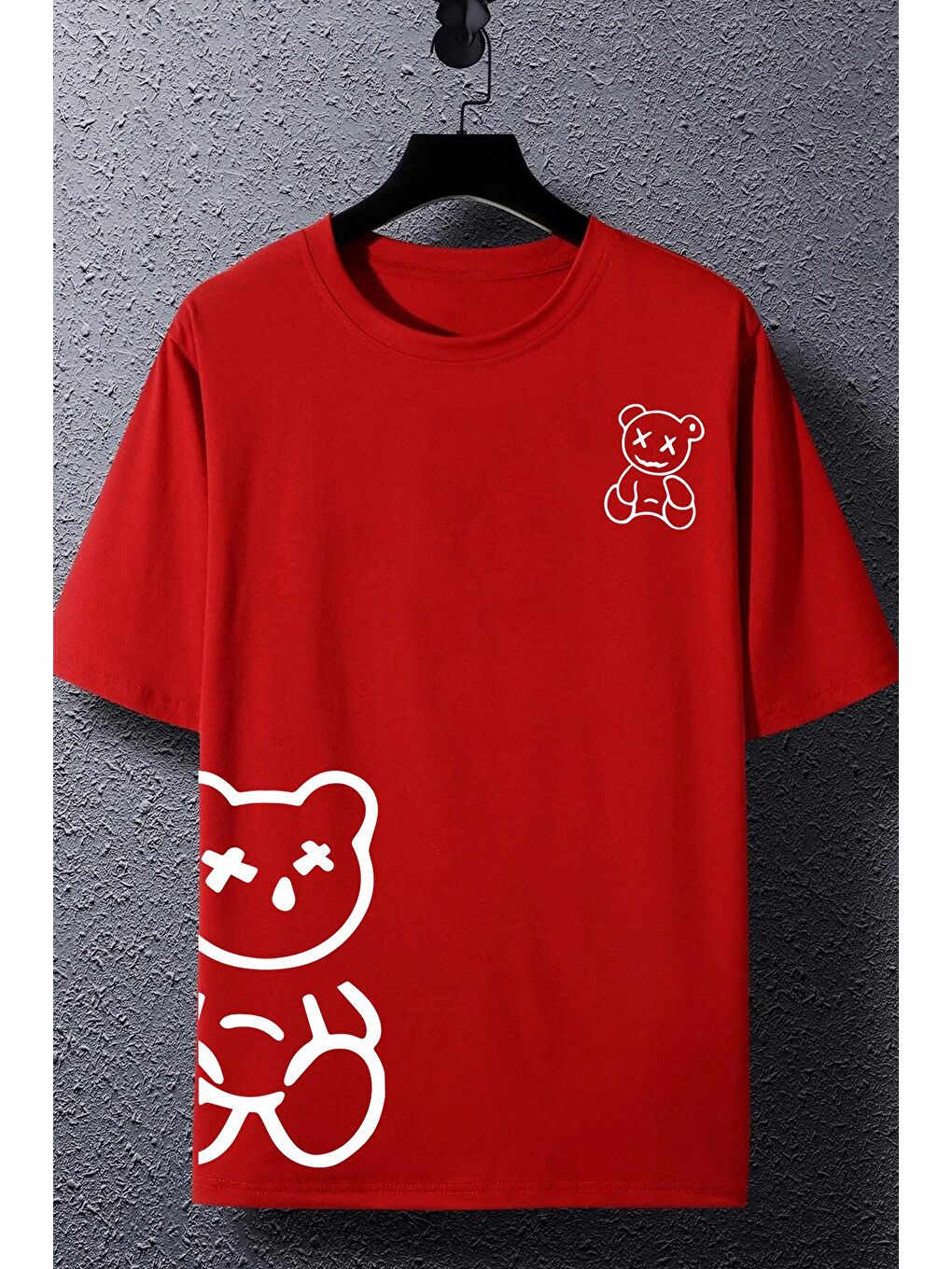 uyguntarz Kırmızı Unisex Draw Bear Baskılı Tasarım Tshirt