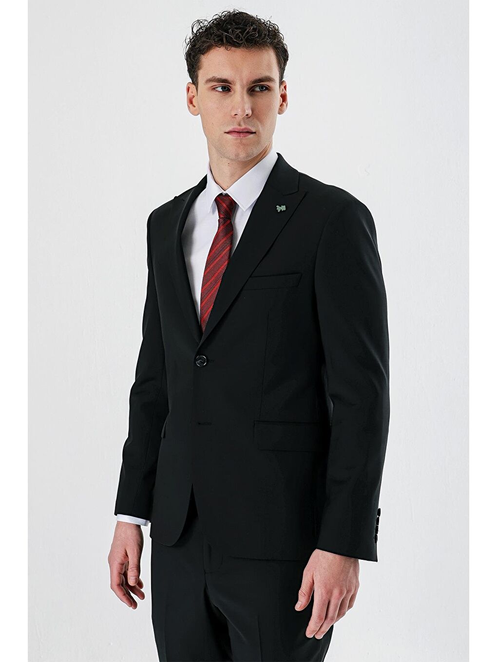 Siyah Kırlangıç Yaka Yünlü Elastanlı 6 Drop Slim Fit Dar Kesim Klasik Takım Elbise 1001240158