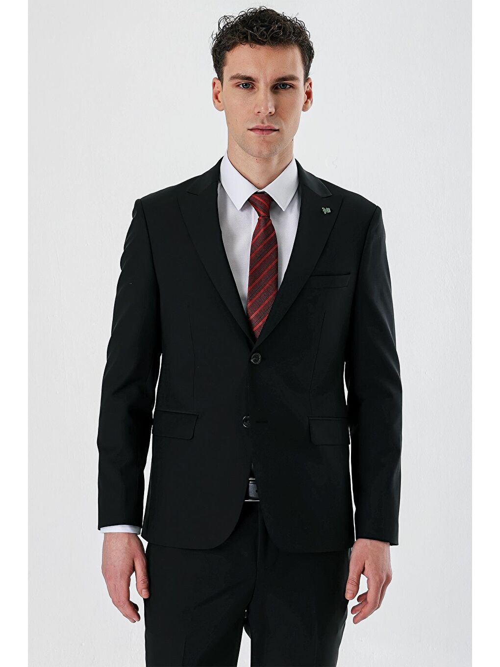 Siyah Kırlangıç Yaka Yünlü Elastanlı 6 Drop Slim Fit Dar Kesim Klasik Takım Elbise 1001240158-1