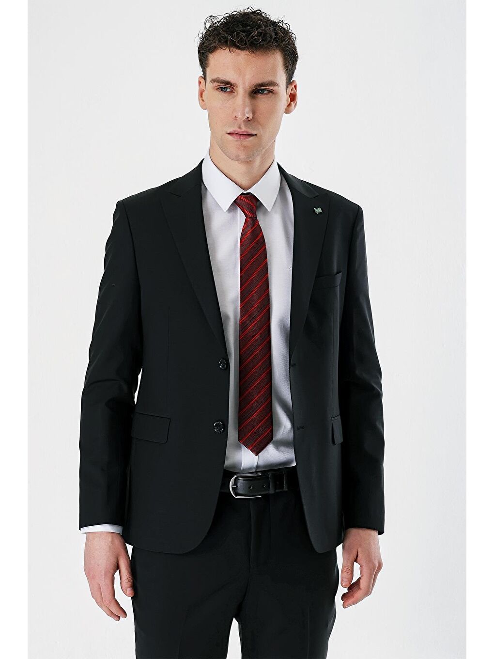 Siyah Kırlangıç Yaka Yünlü Elastanlı 6 Drop Slim Fit Dar Kesim Klasik Takım Elbise 1001240158-3