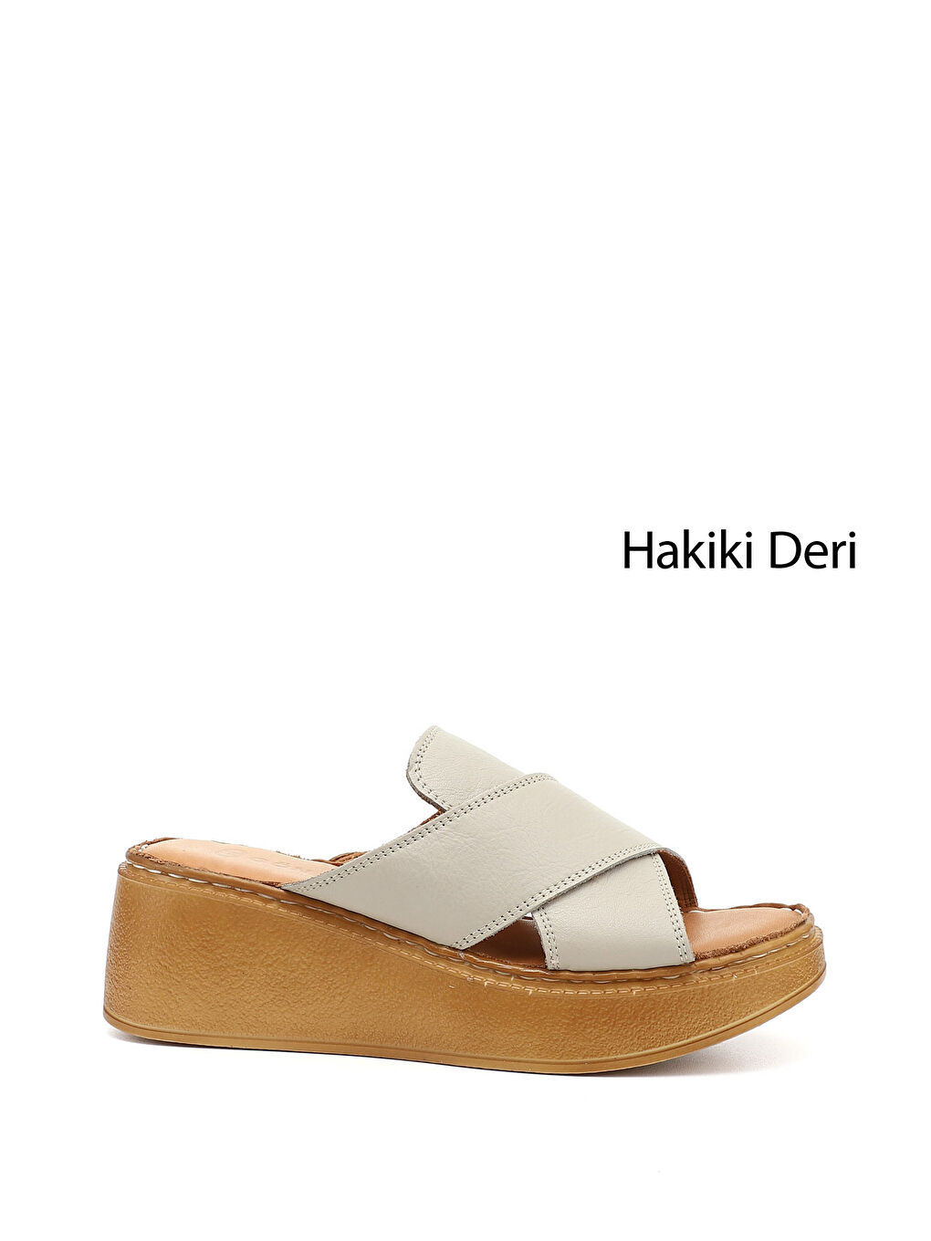 Ekru Kadın KREM Dolgu Taban Hakiki Deri Terlik