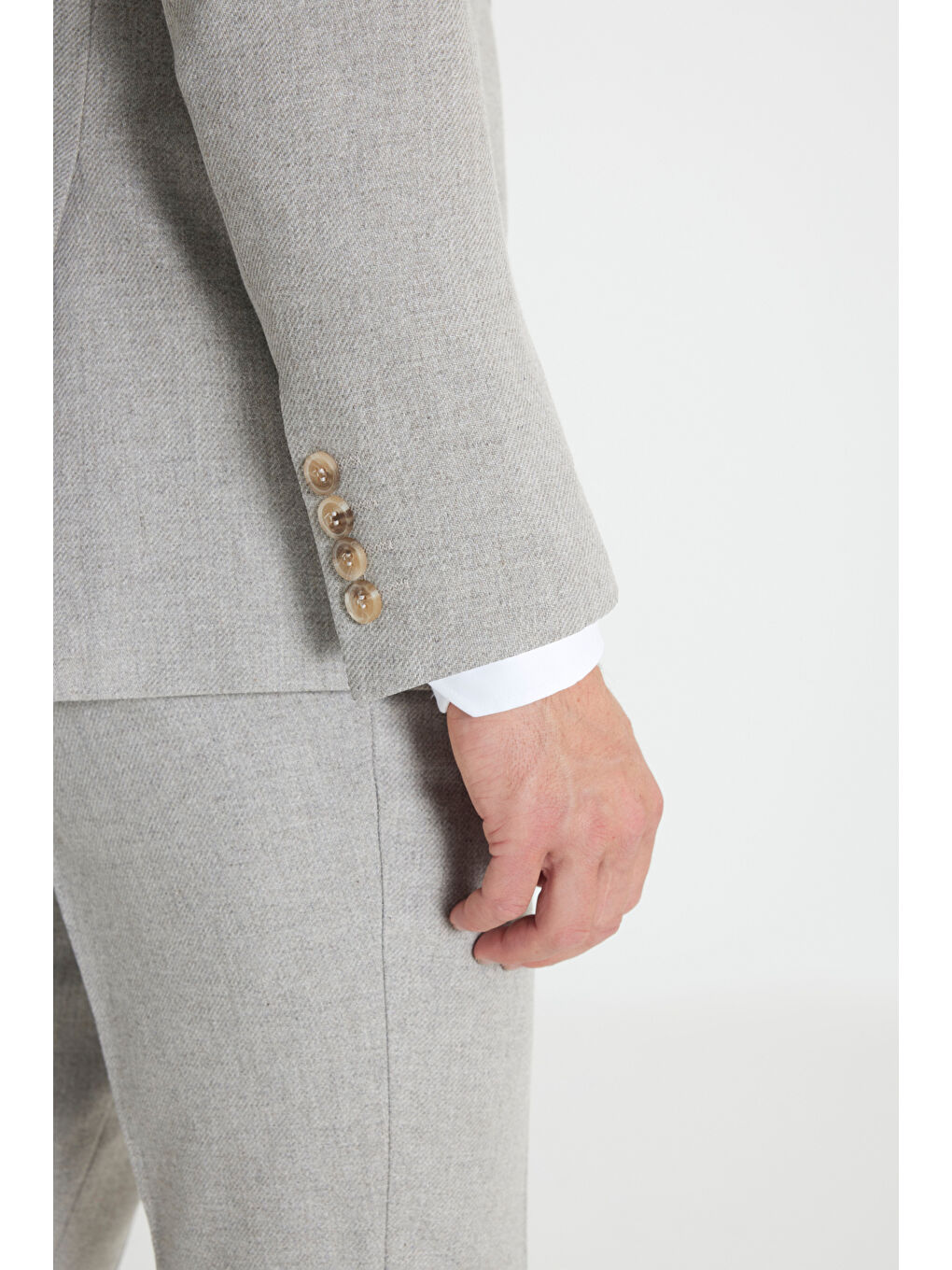 Erkek Bej Yünlü Slim Fit Dar Kesim Mono Yaka Diagonal Desenli Kapak Cepli Yelekli Takım Elbise-6