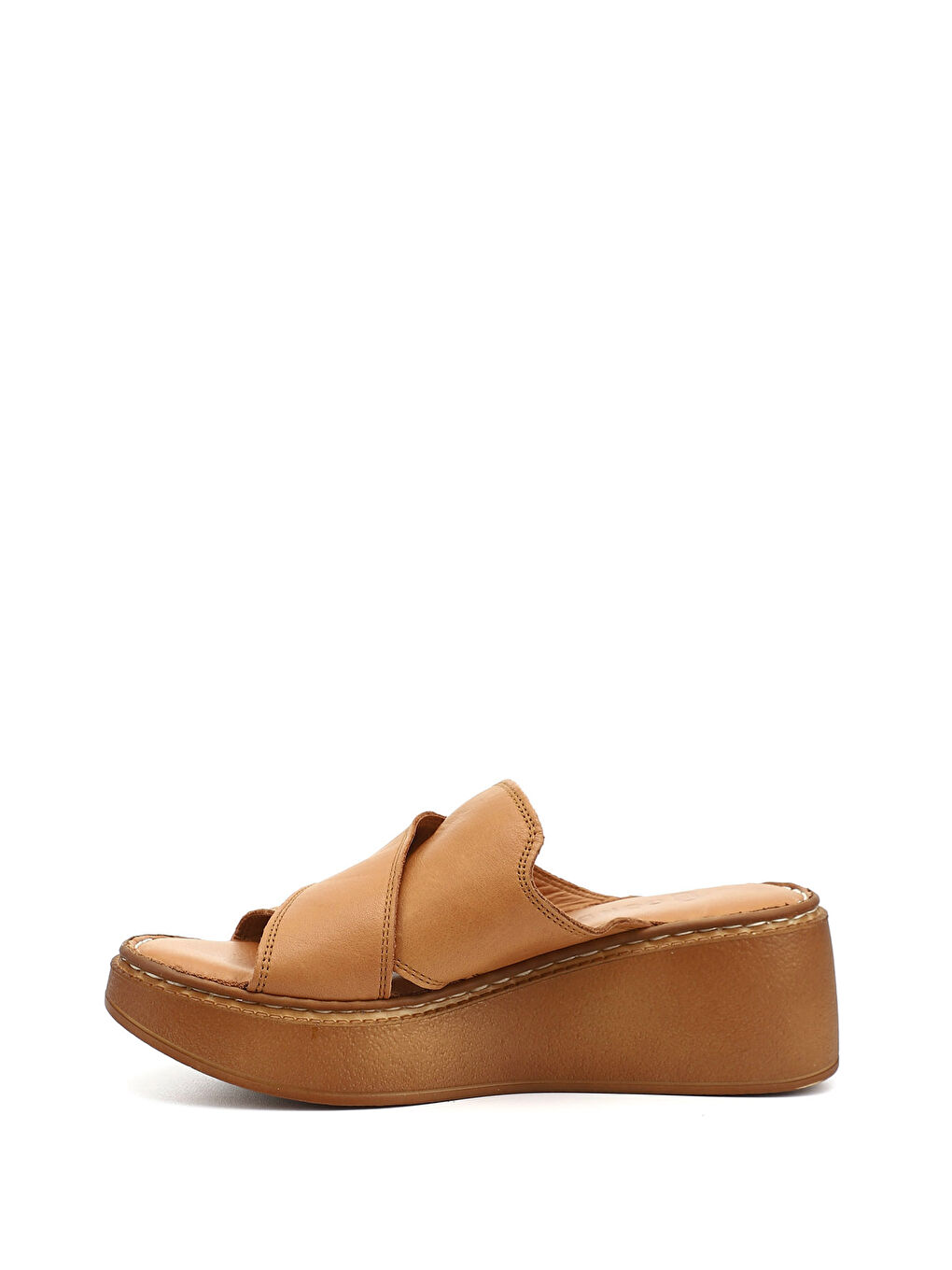 Kahverengi Kadın Dolgu Taban Hakiki Deri Terlik-2