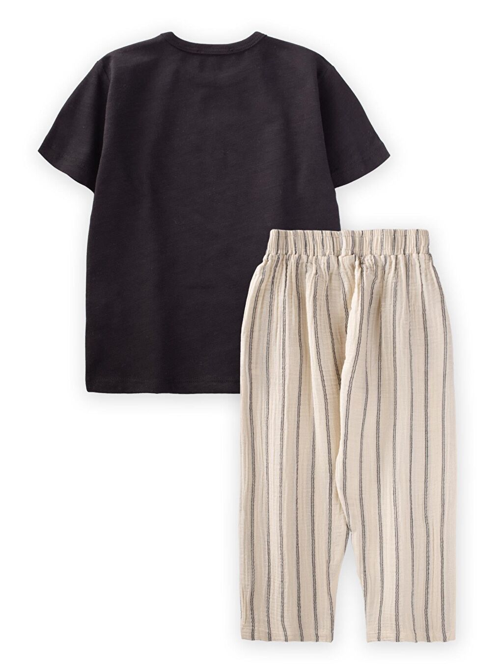 Bisiklet Baskılı Çizgili Müslin Pantolonlu Takım 2-10 Yaş Siyah-1