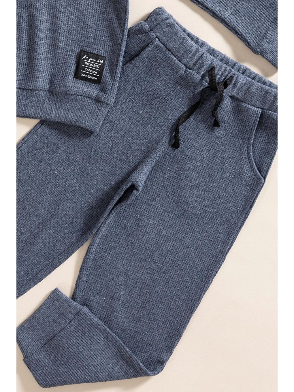 For You Kids 2 li Kapüşonlu İndigo Waffle Sweat Jogger Alt Üst Takım - 2