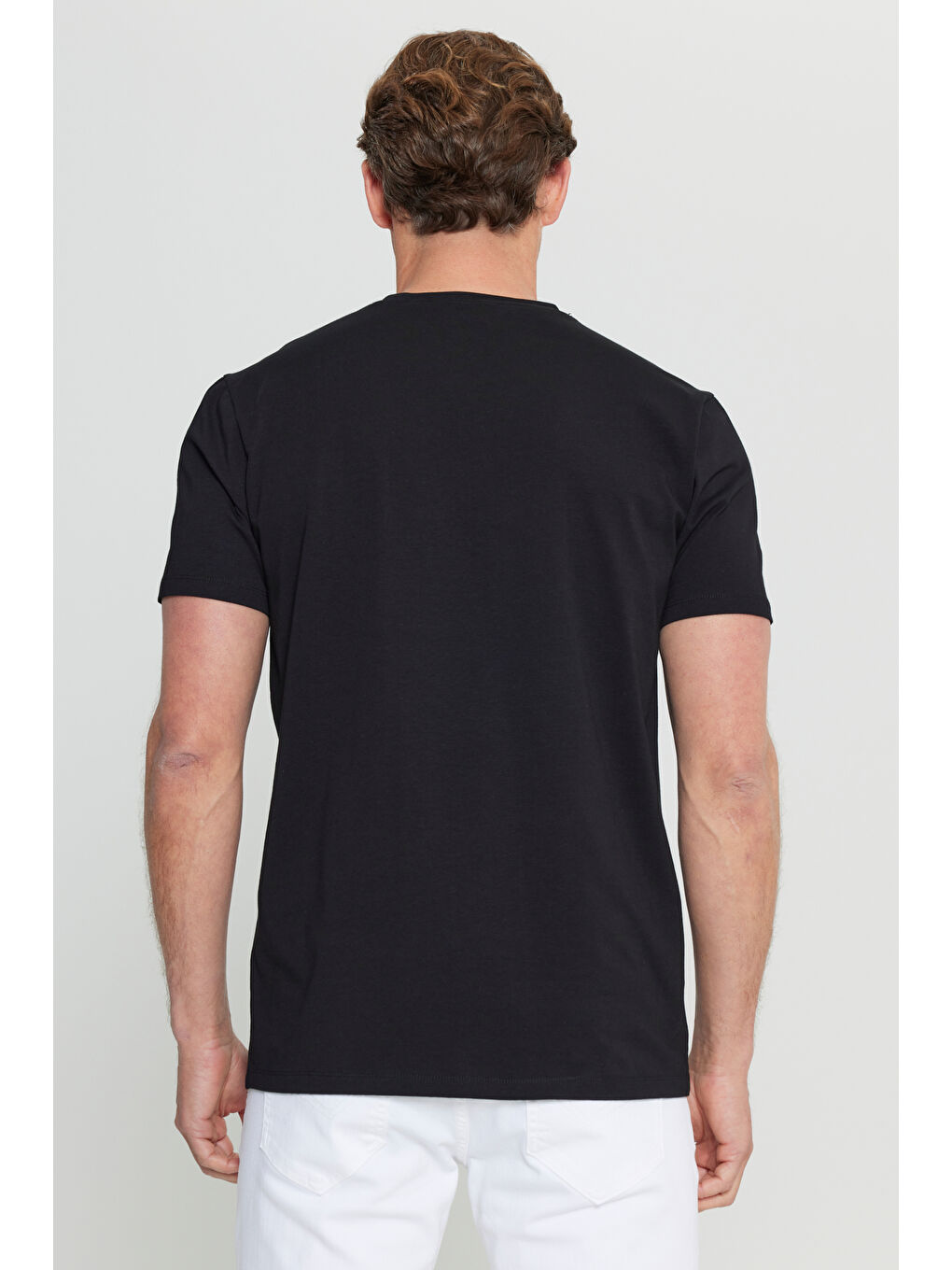 Erkek Siyah Pamuklu Slim Fit Dar Kesim Bisiklet Yaka Baskılı Esnek Tişört-4