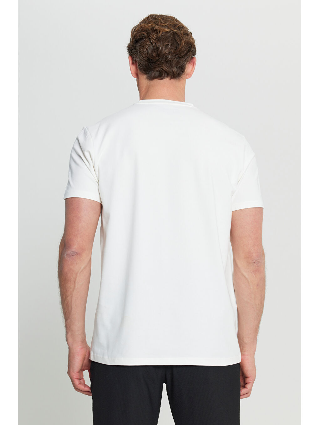 Erkek Ekru Pamuklu Slim Fit Dar Kesim Bisiklet Yaka Baskılı Esnek Tişört-4