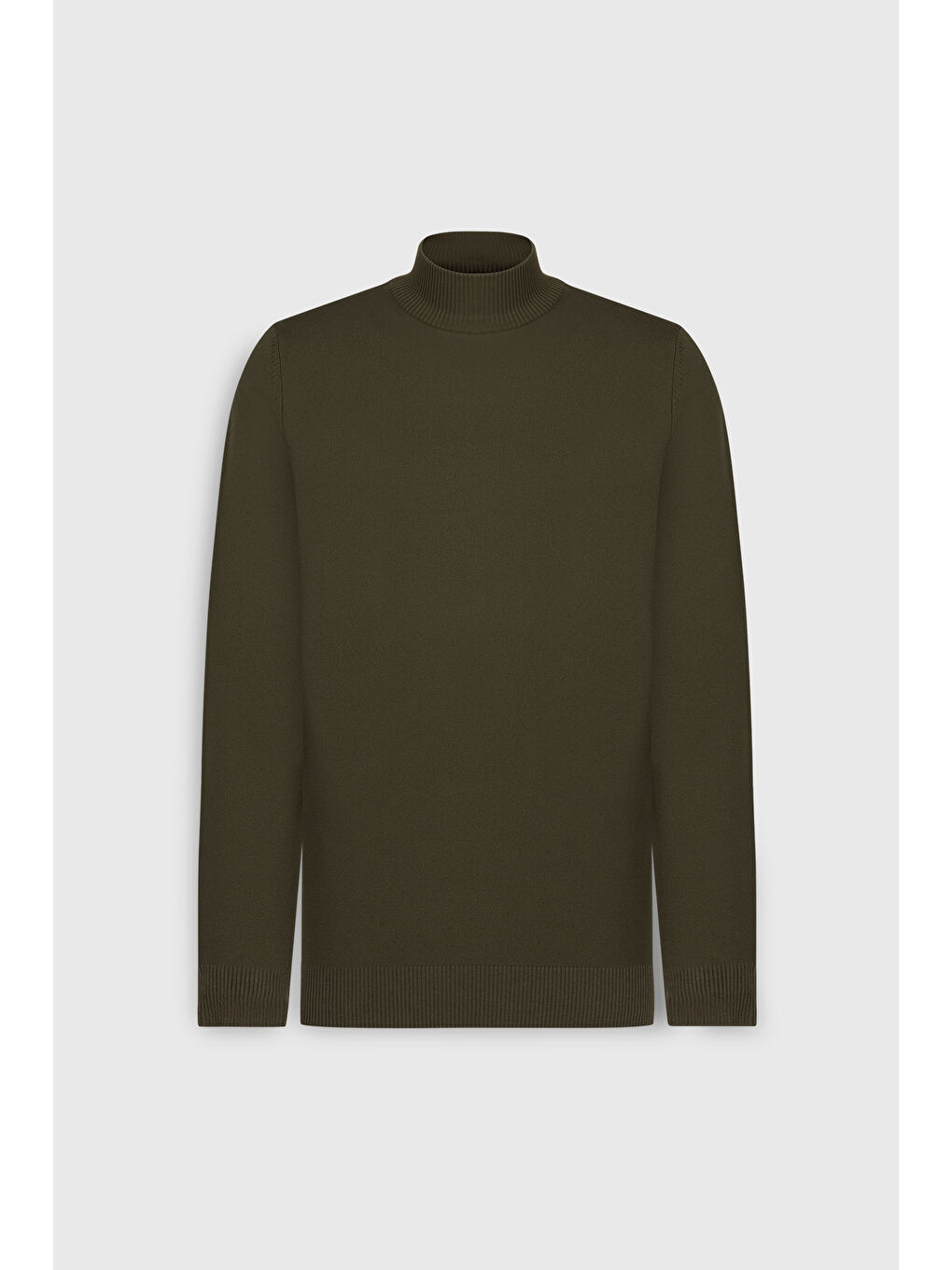 Erkek Haki Pamuklu Standart Fit Normal Kesim Yarım Balıkçı Yaka Triko Kazak-5