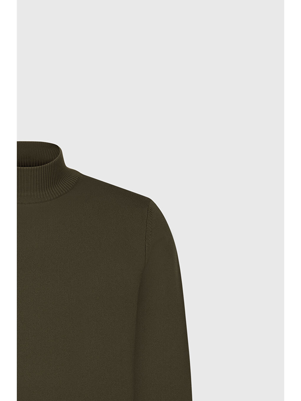 Erkek Haki Pamuklu Standart Fit Normal Kesim Yarım Balıkçı Yaka Triko Kazak-6