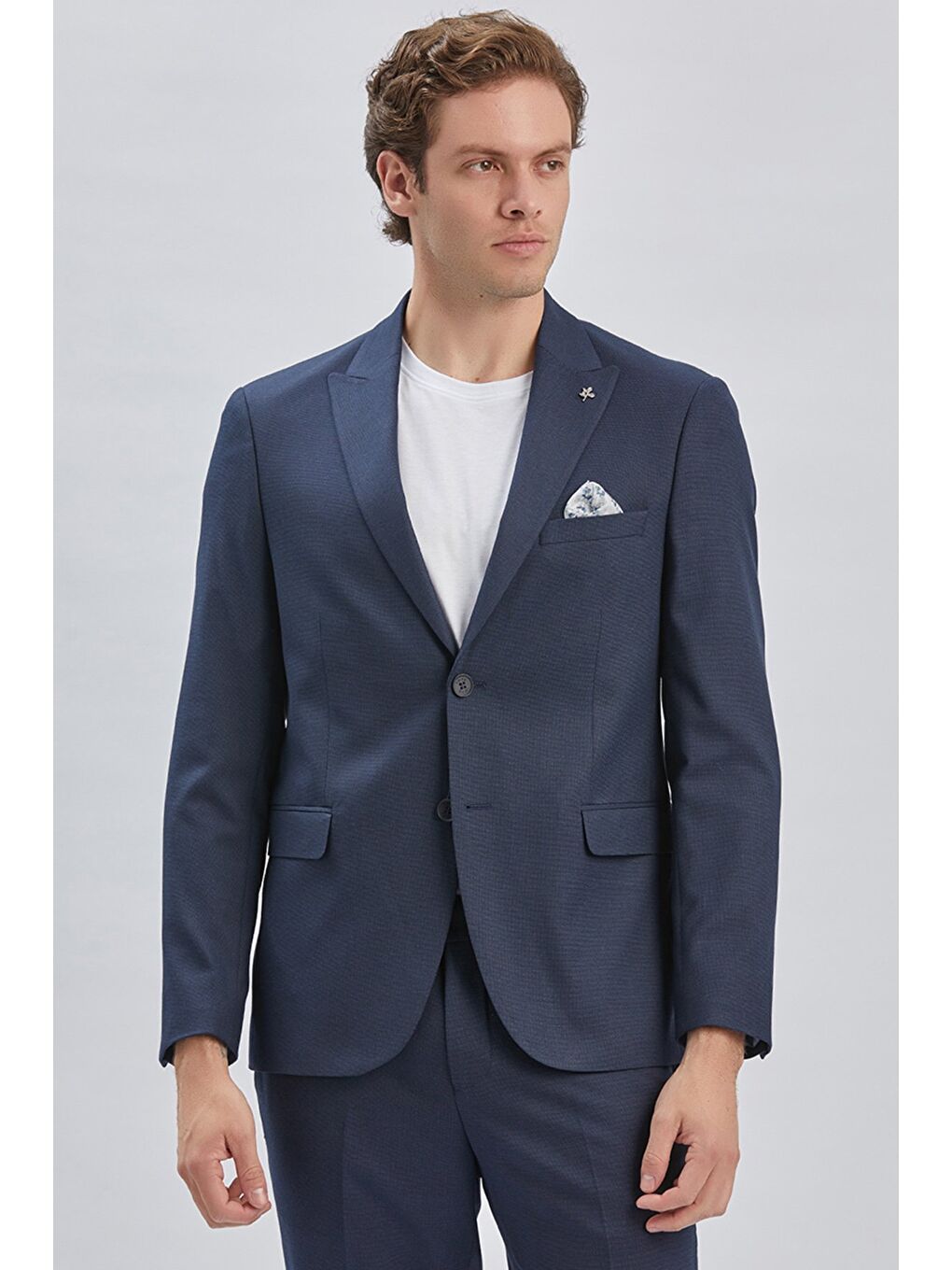 Koyu Lacivert Armürlü Kırlangıç Yaka Astarlı 6 Drop Slim Fit Dar Kesim Takım Elbise 1001240176