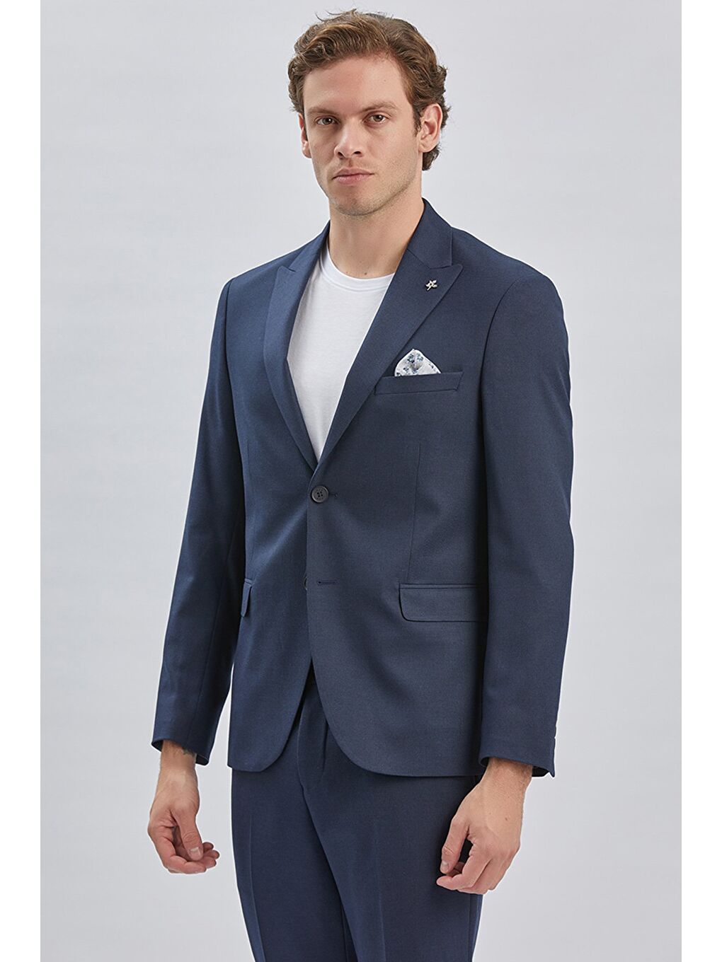 Koyu Lacivert Armürlü Kırlangıç Yaka Astarlı 6 Drop Slim Fit Dar Kesim Takım Elbise 1001240176-2