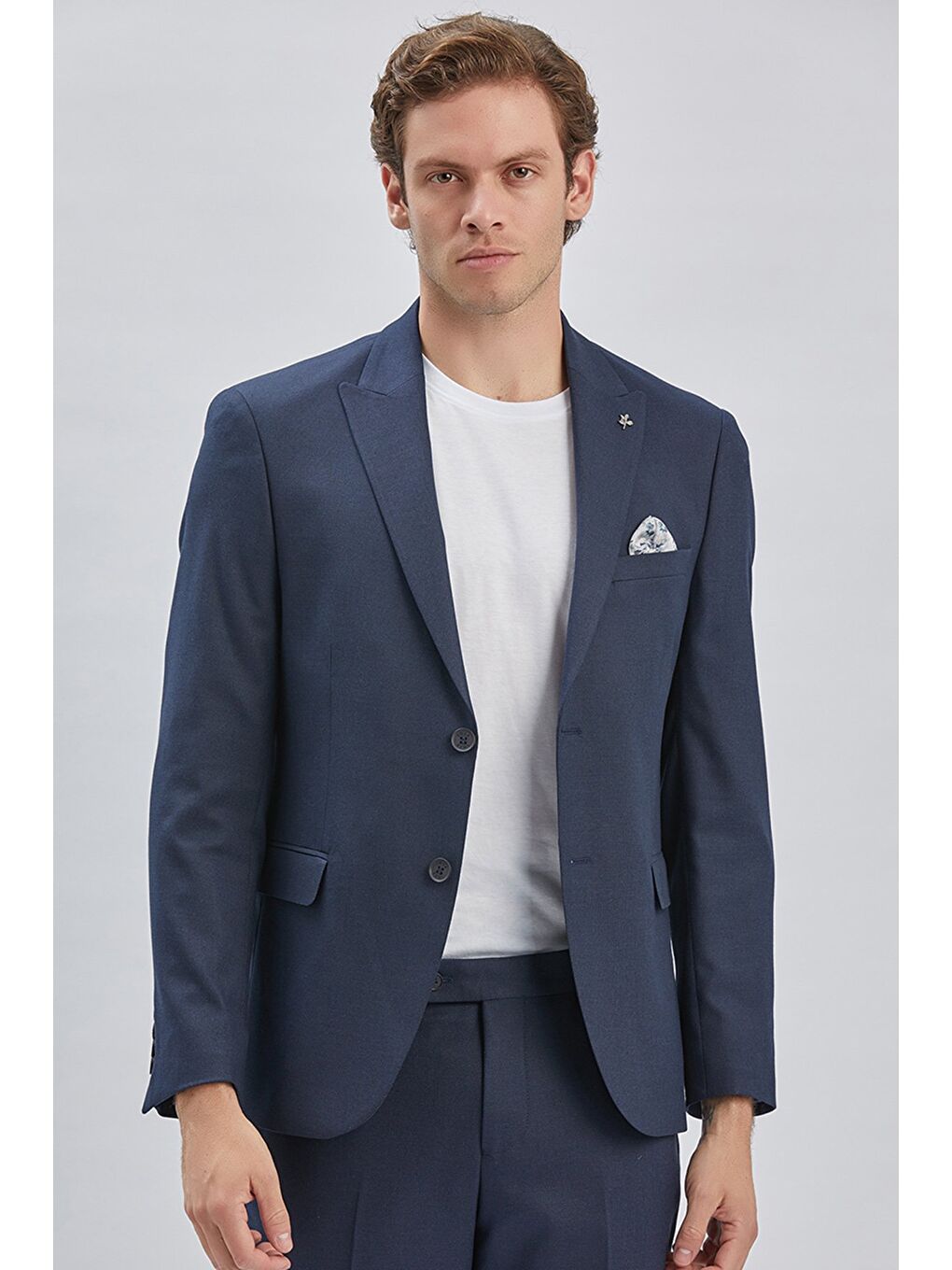 Koyu Lacivert Armürlü Kırlangıç Yaka Astarlı 6 Drop Slim Fit Dar Kesim Takım Elbise 1001240176-3