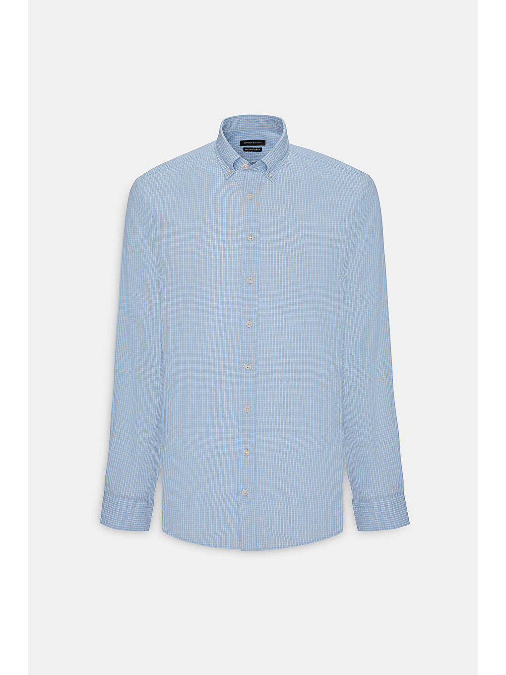 Erkek Beyaz-Mavi Comfort Fit Rahat Kesim Düğmeli Yaka Pamuklu Kareli Gömlek-5