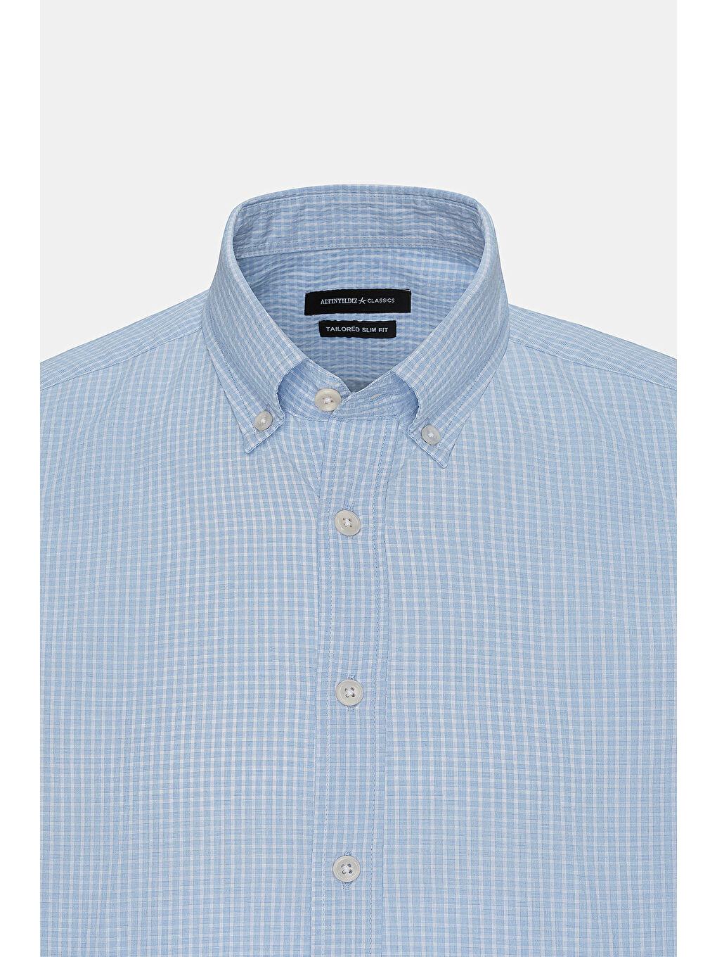 Erkek Beyaz-Mavi Comfort Fit Rahat Kesim Düğmeli Yaka Pamuklu Kareli Gömlek-6