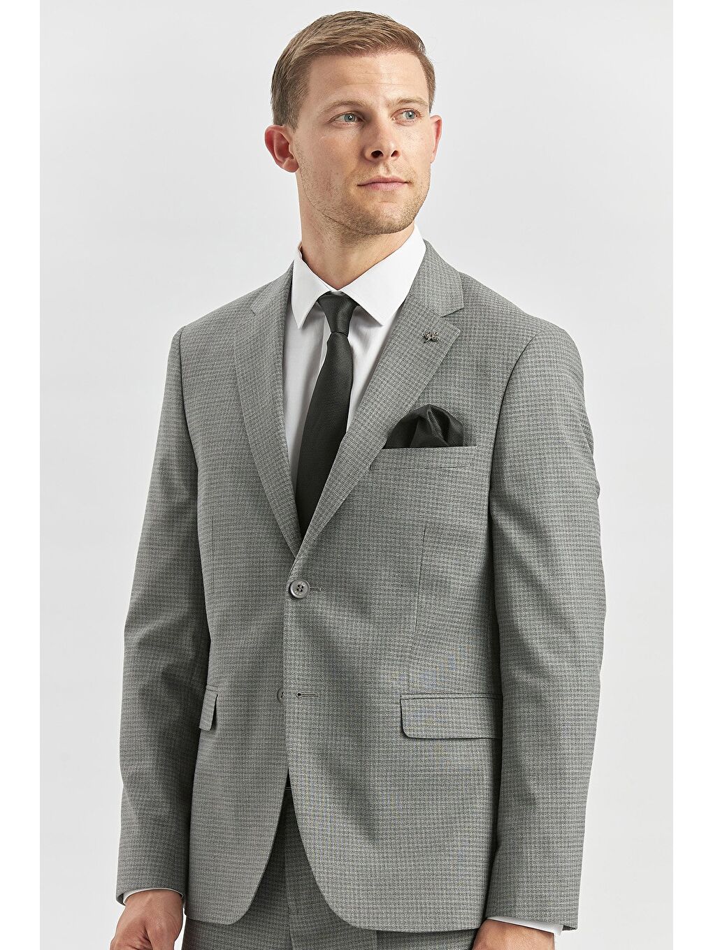 Gri Desenli Mono Yaka Astarlı 6 Drop Slim Fit Dar Kesim Takım Elbise 1001240174