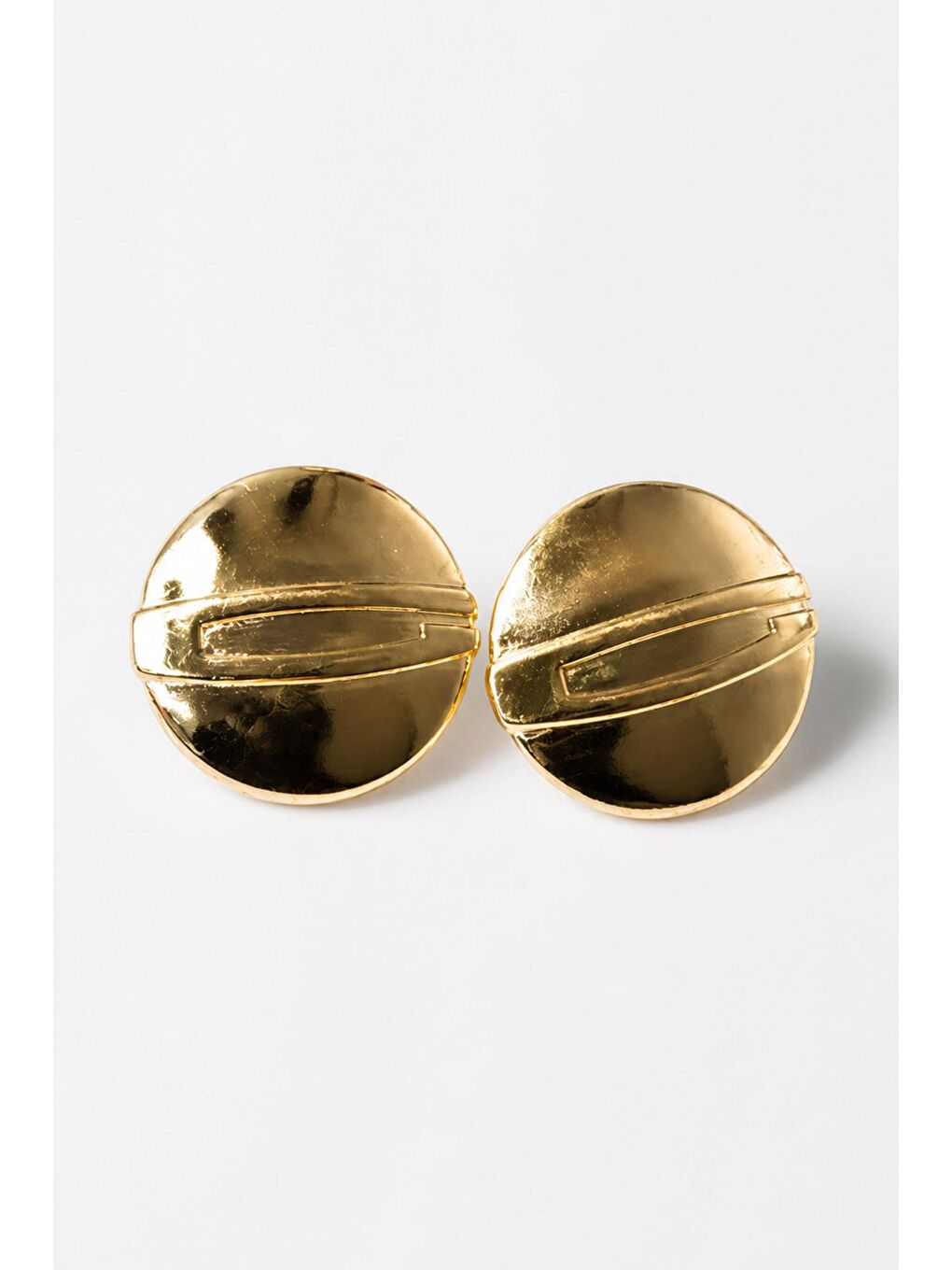 Sarı Button Vintage Gold Çelik Küpe