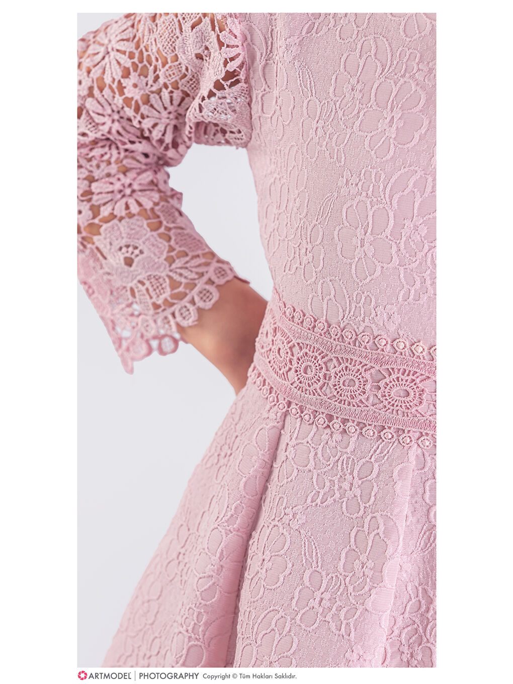 Pembe Kız Çocuk Çantalı Gupürlü Kapri Kollu Elbise ELB.2723-3