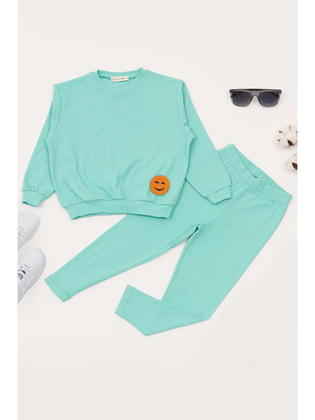 Emoji Nakışlı Taytlı Turkuaz Alt Üst Takım