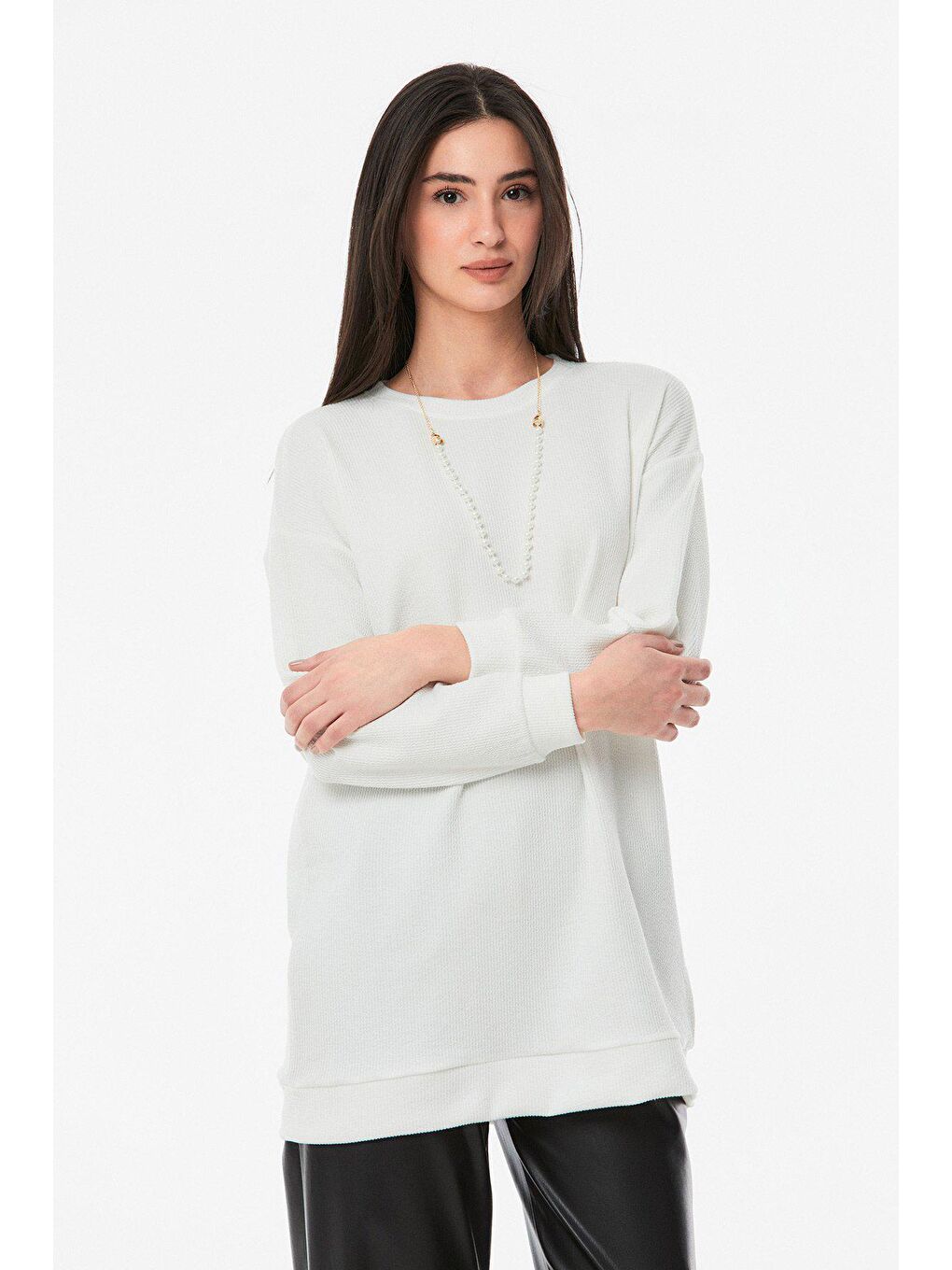 Ekru Kolye Detaylı Tunik-1