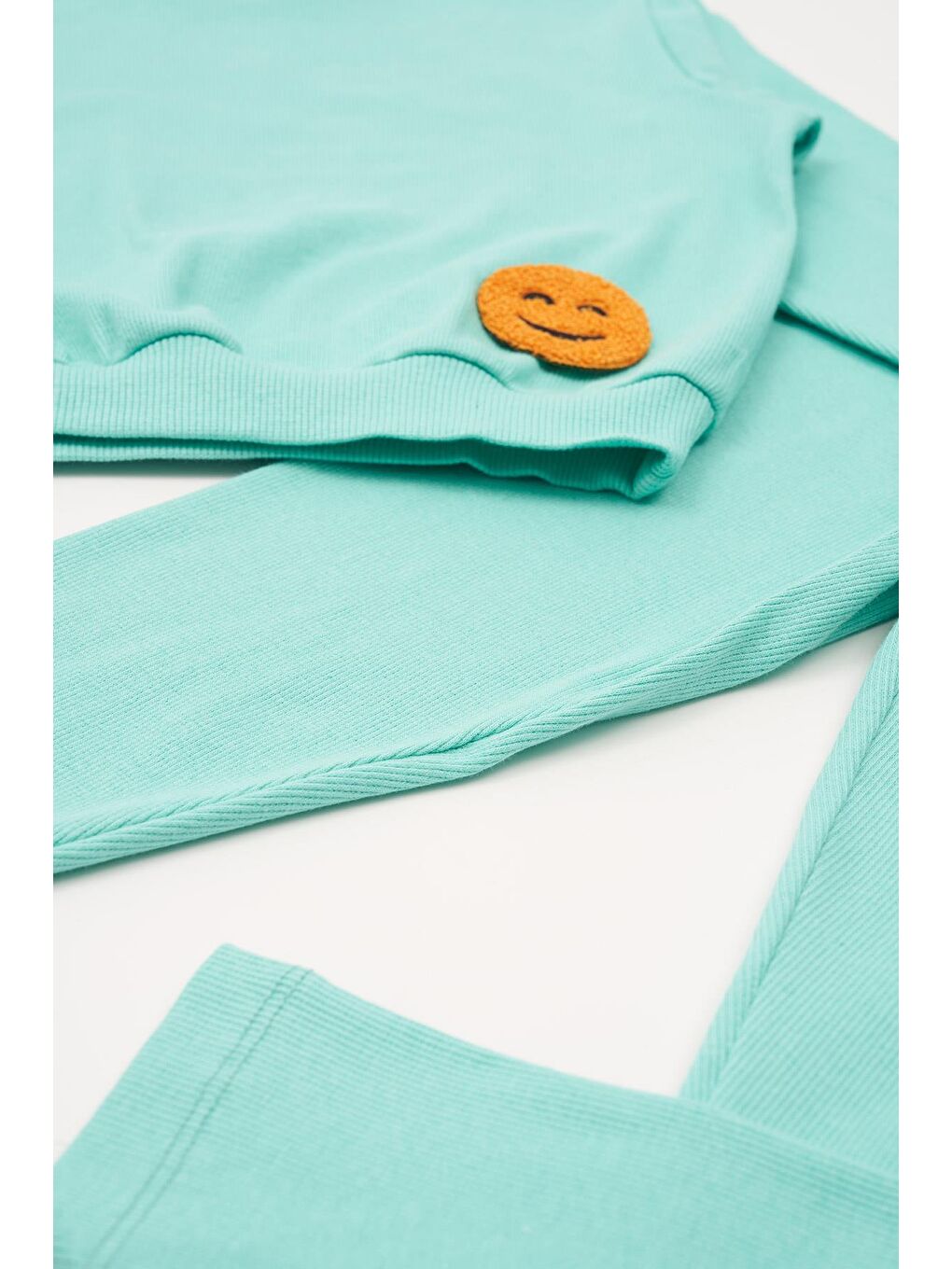 Emoji Nakışlı Taytlı Turkuaz Alt Üst Takım-1