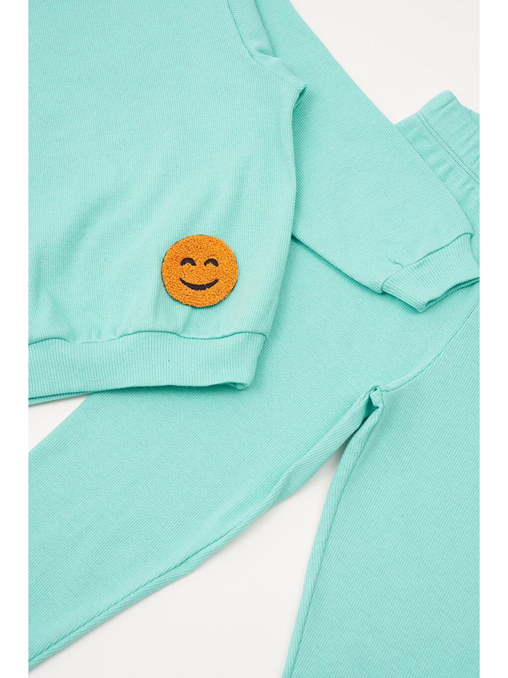 Emoji Nakışlı Taytlı Turkuaz Alt Üst Takım-4