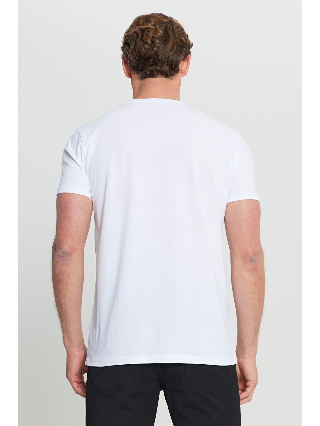 Erkek Beyaz Pamuklu Slim Fit Dar Kesim Bisiklet Yaka Baskılı Esnek Tişört-4