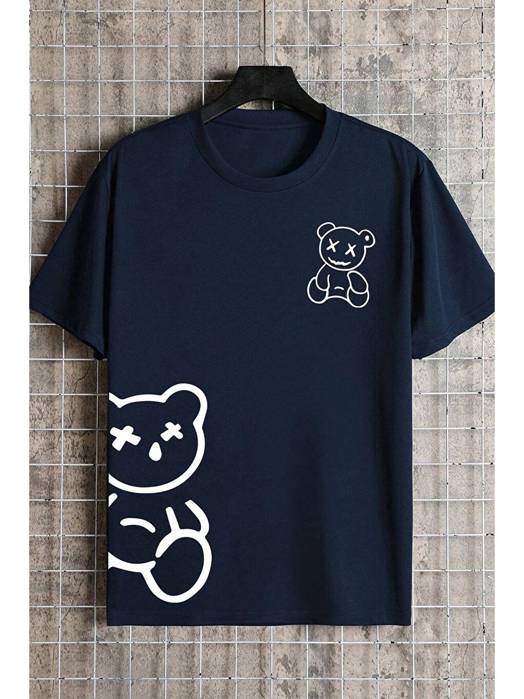 uyguntarz Lacivert Unisex Draw Bear Baskılı Tasarım Tshirt