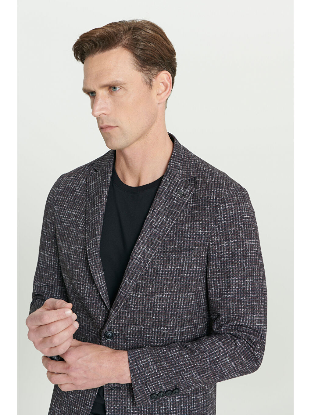 Erkek Bordo Slim Fit Dar Kesim Mono Yaka Kazayağı Desenli Ceket-4