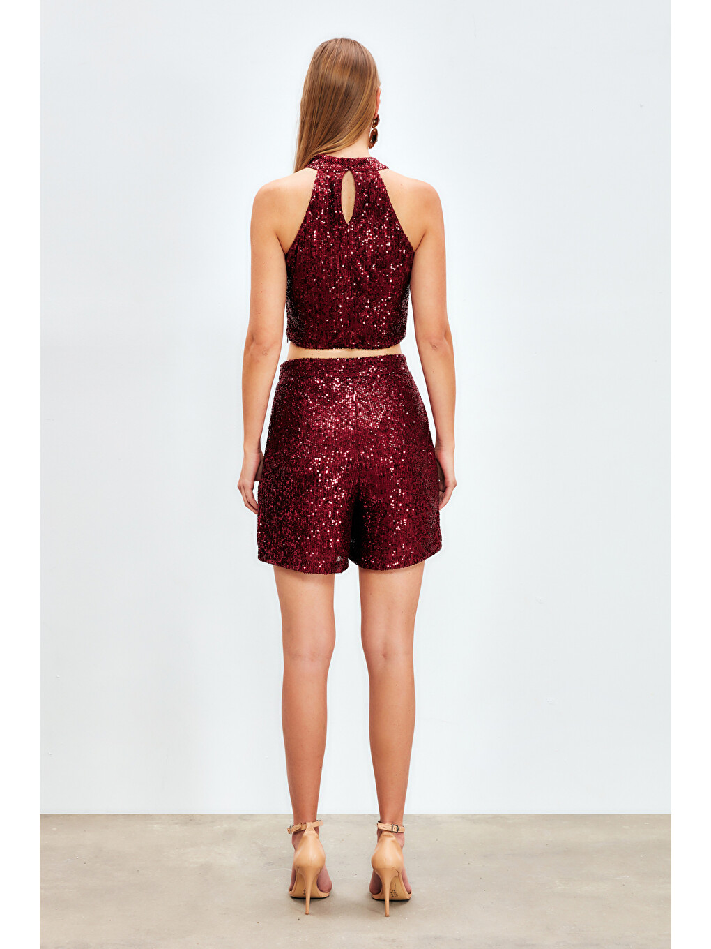 Payet Detaylı Şort - Bordo-6