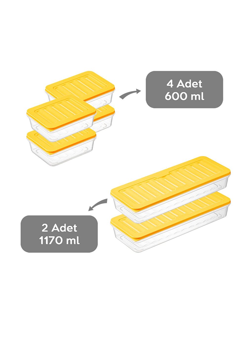 6'lı Saklama Kabı Sarı 2 x 1170 ml 4 x 600 ml-1