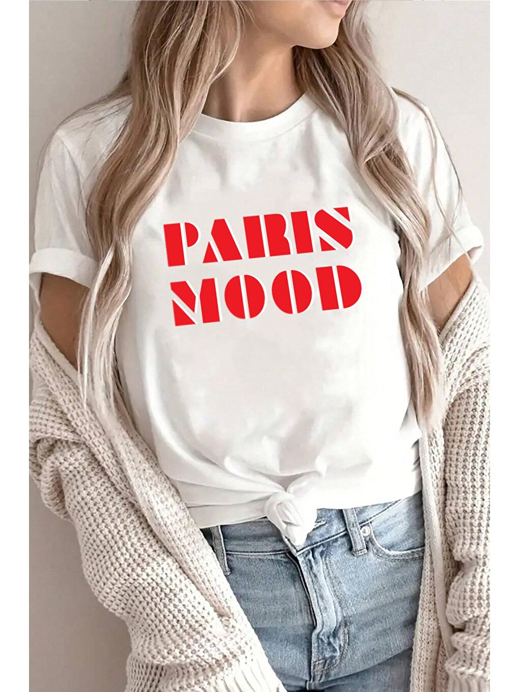 uyguntarz Beyaz Unisex Paris Mood Baskılı Tasarım Tshirt