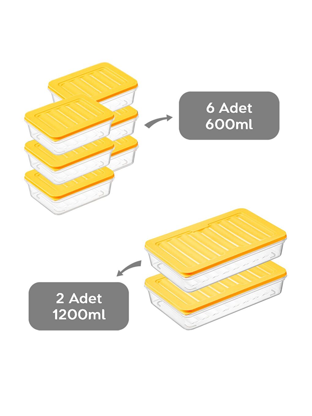 8 li Saklama Kabı Sarı 2 x 1200 ml 6 x 600 ml-1