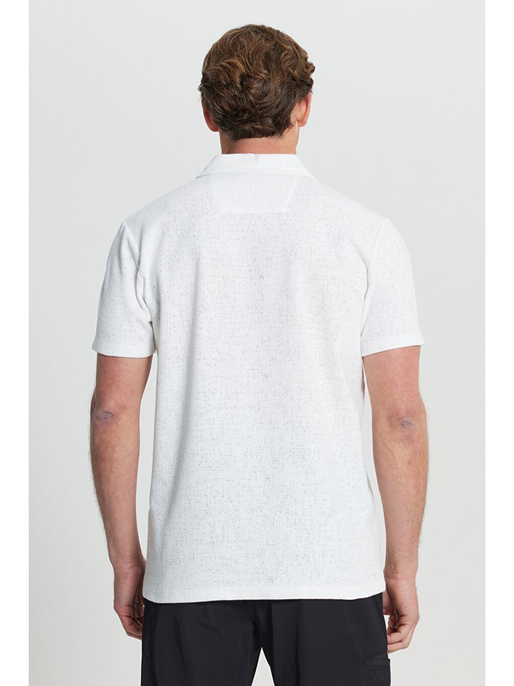 Erkek Ekru Pamuklu Slim Fit Dar Kesim Polo Yaka Jakarlı Esnek Tişört-1