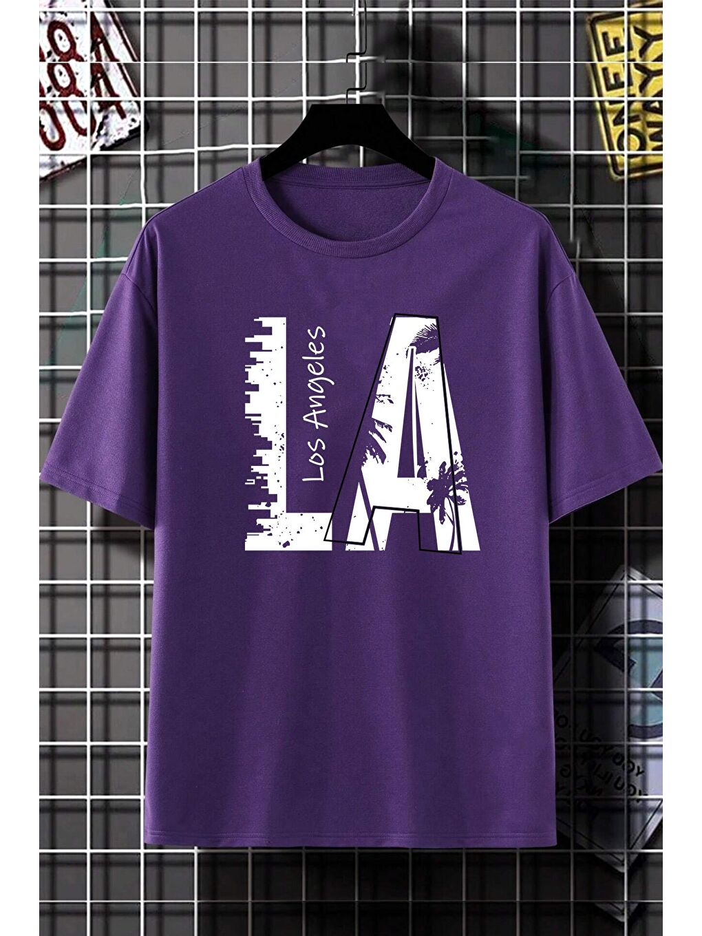 uyguntarz Mor Unisex Los Angles Baskılı Tasarım Tshirt