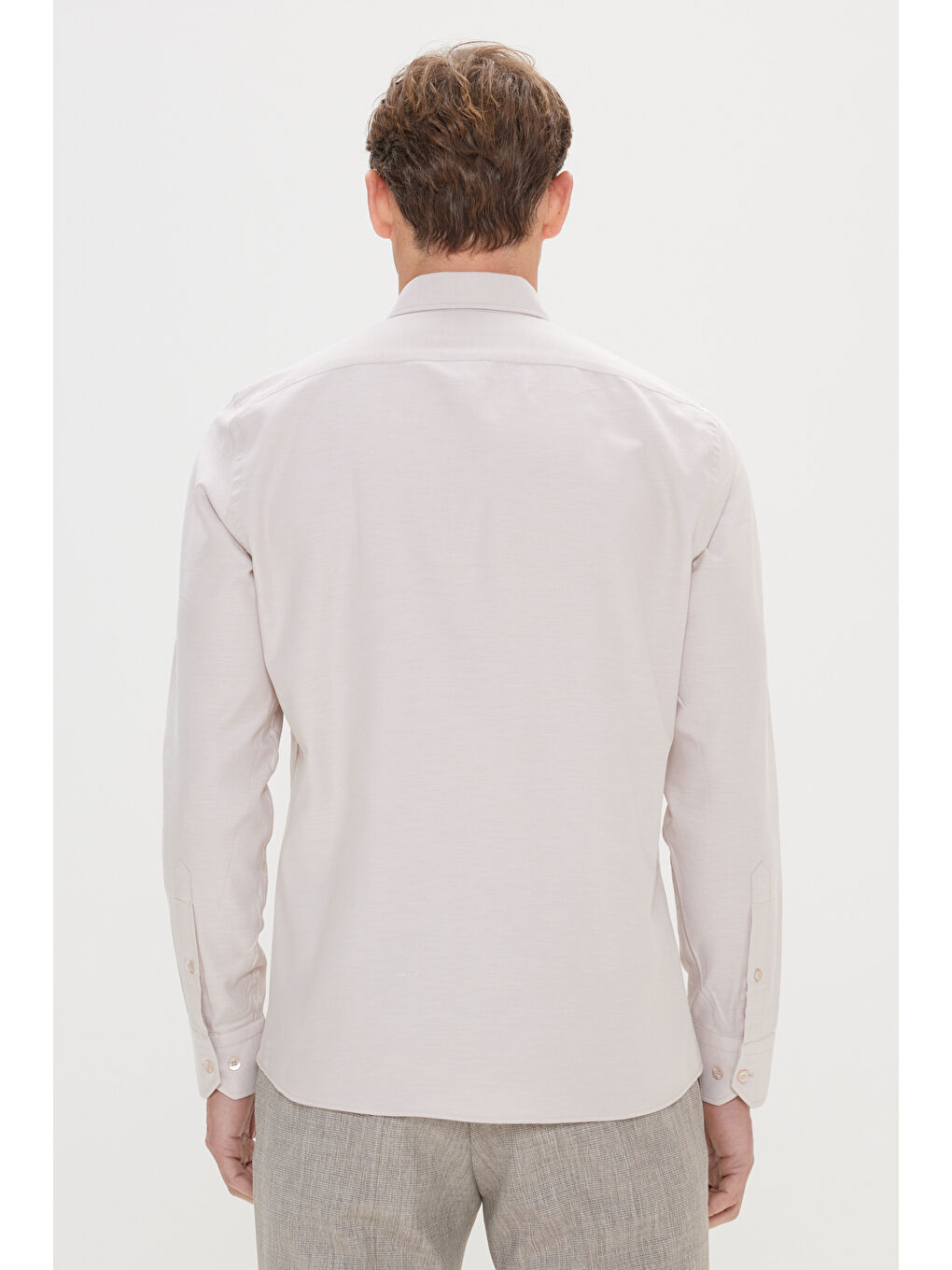 Erkek Bej Slim Fit Dar Kesim Düğmeli Yaka %100 Pamuk Oxford Gömlek-3