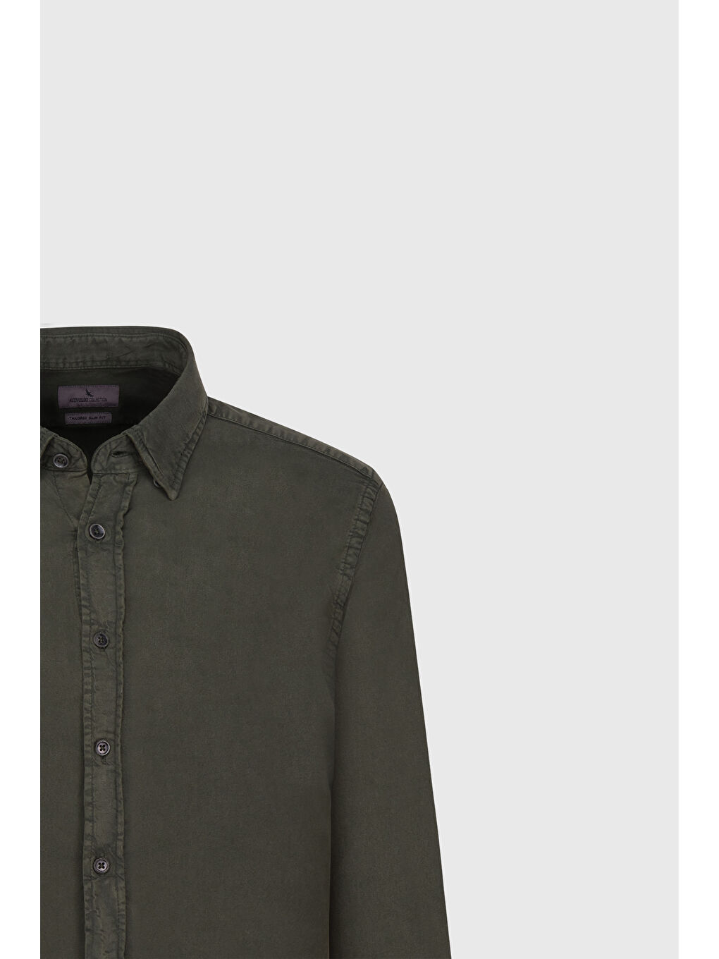 Erkek Haki Slim Fit Dar Kesim Gizli Düğme Yaka Pamuklu Gömlek-6