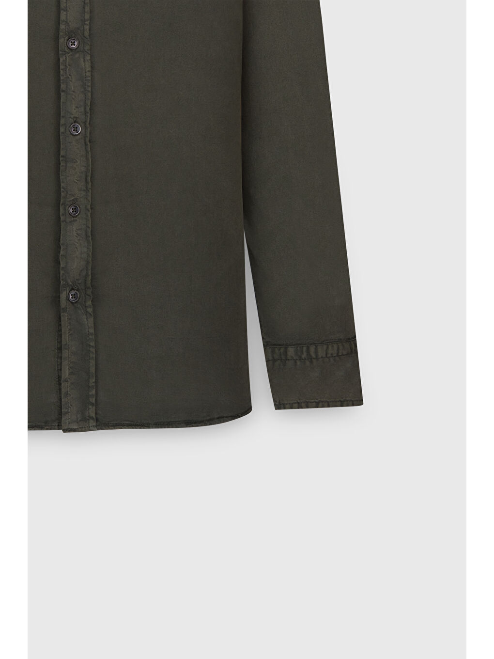 Erkek Haki Slim Fit Dar Kesim Gizli Düğme Yaka Pamuklu Gömlek-7